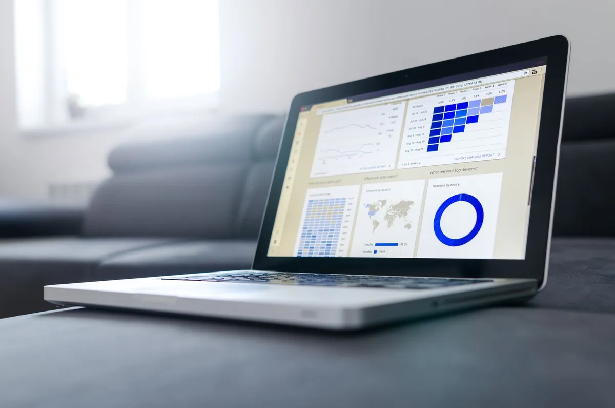 Laptop showing website analytics and page speed charts